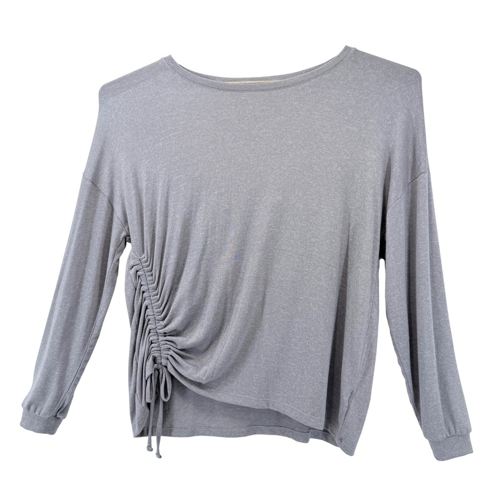 Nine West Top Women Large Gray Excellent Side Cinch Ruched Long Sleeve Knit